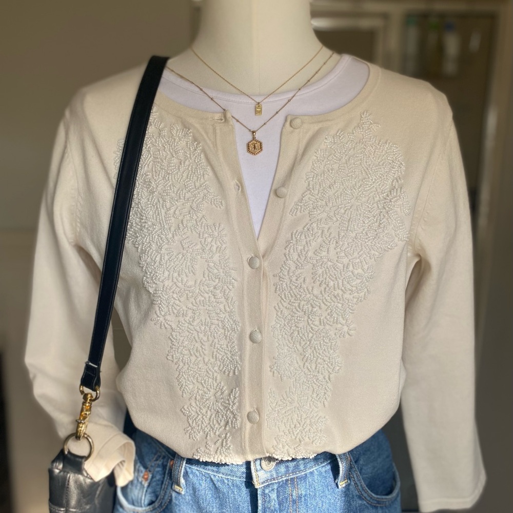 Cream Embroidered Cardigan